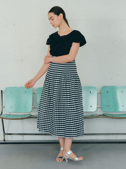 2WAY正反兩穿分層縮褶腰喇叭長裙