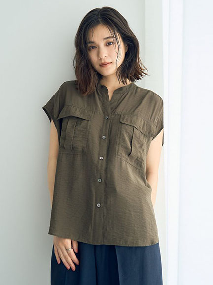 工裝風船領設計排釦短袖襯衫
