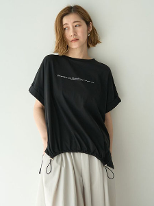 草寫英文印花下擺抽繩設計短袖T恤