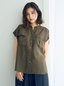 工裝風船領設計排釦短袖襯衫