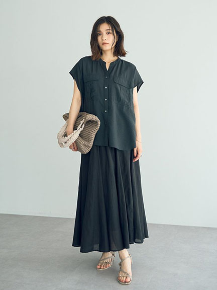 工裝風船領設計排釦短袖襯衫