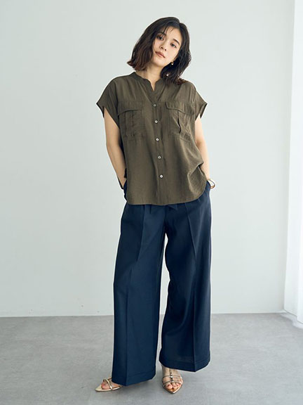 工裝風船領設計排釦短袖襯衫