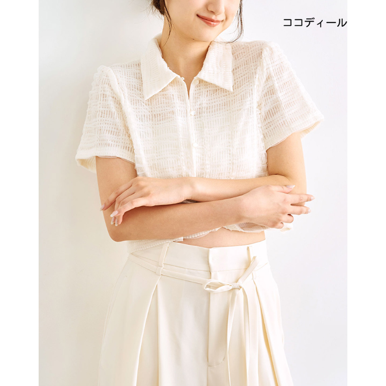 透膚格紋短襯衫