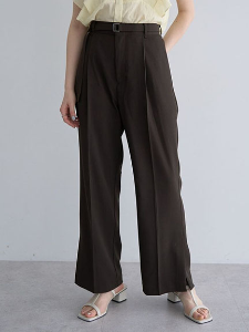 俐落打摺後鬆緊腰直筒長褲-附皮帶