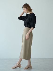 2WAY兩穿法一字領鬆緊設計單釦襯衫