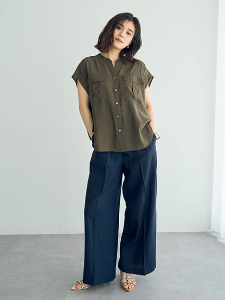 工裝風船領設計排釦短袖襯衫