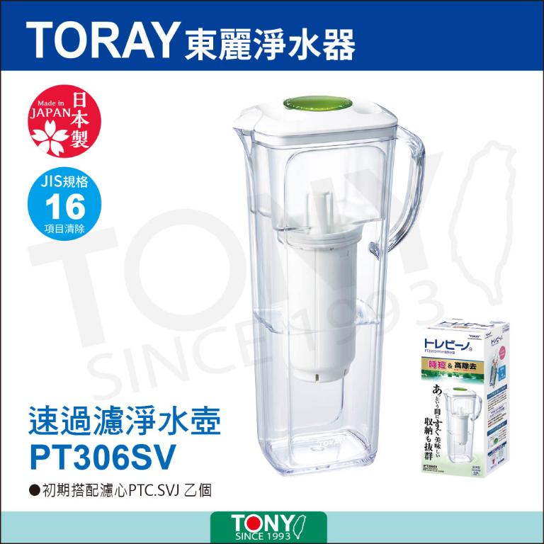 TORAY 東麗 PT306SV 日本製速過濾淨水壺(1.2L) + 濾心PTC.SV2J(2入裝)