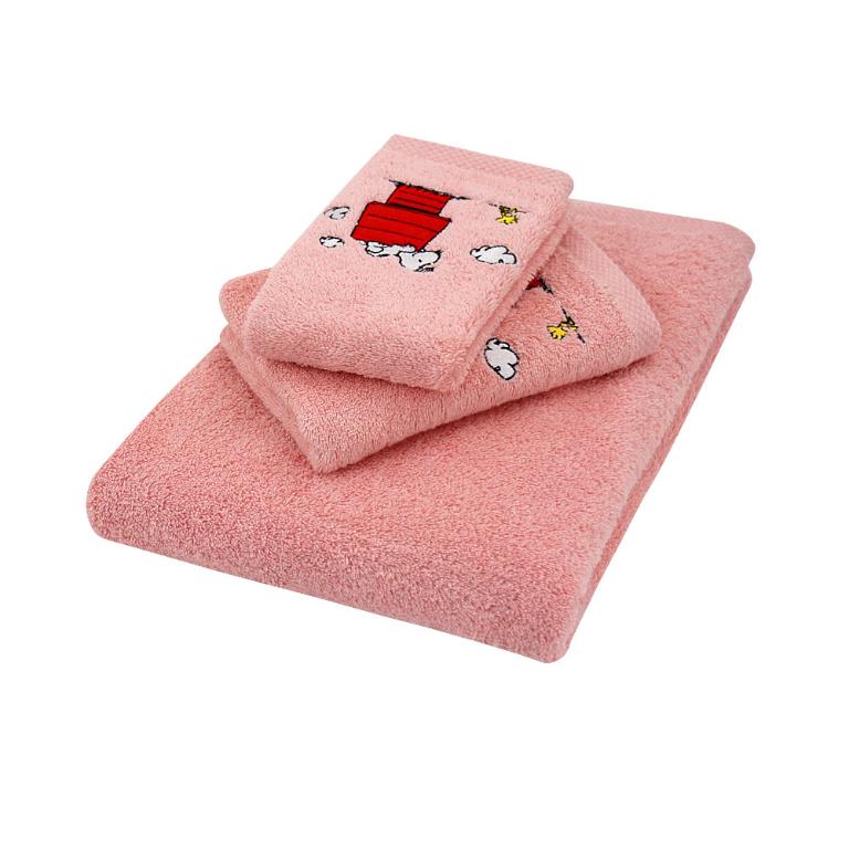 SNOOPY史努比 純棉刺繡浴巾-珊瑚紅