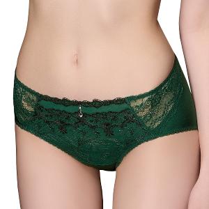 【思薇爾】香榭歌德系列M-XXL蕾絲刺繡中腰三角女內褲(晶燦綠)