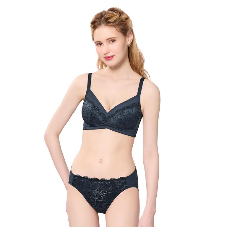 【思薇爾】舒漾Bra系列B-F罩無鋼圈涼感消臭蕾絲包覆女內衣(科技藍)