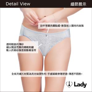 Lady 琉璃沁語系列 中腰 刺繡 蕾絲 三角褲 (銀河灰)