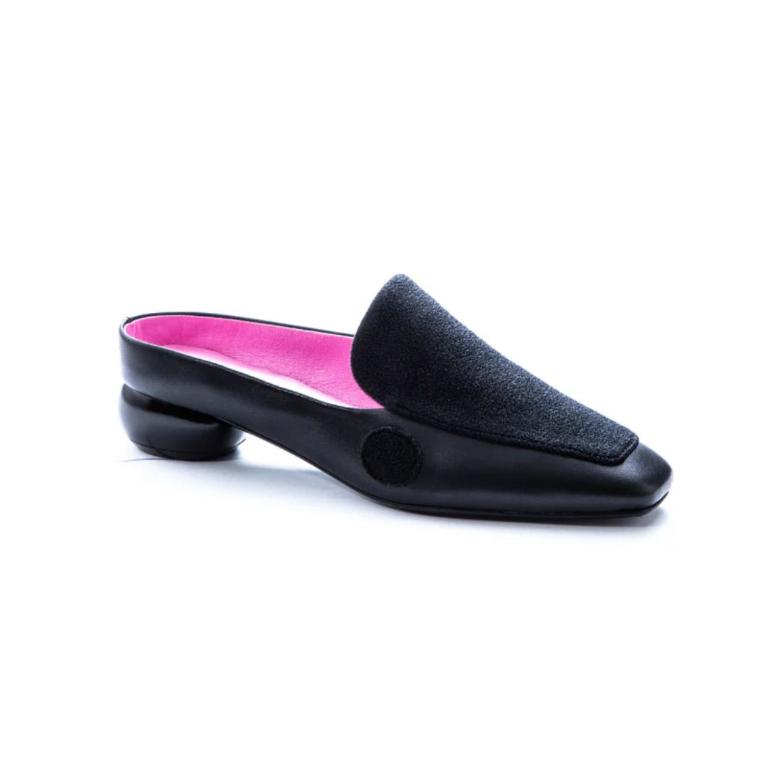 真皮穆勒黑跟貼貼鞋