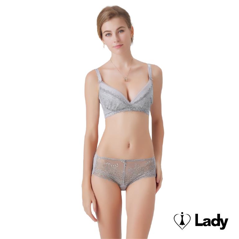 Lady 花畔微夢系列 蕾絲 中腰 平口褲 (晨曦灰)