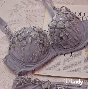 Lady 逐夢花影系列 B-F罩 法式 刺繡 蕾絲 內衣 (銀灰紫)