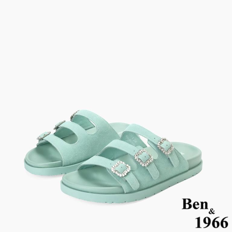 Ben&1966高級頭層牛皮經典鑽釦平底拖鞋-冰綠(256592)