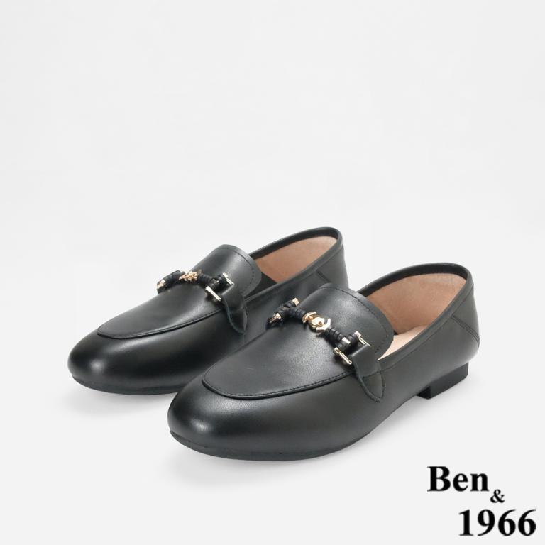 Ben&1966高級頭層牛皮舒適經典平底樂福鞋-黑(256521)