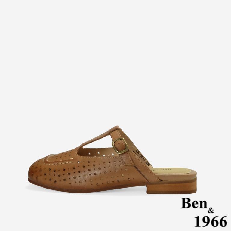 Ben&1966高級頭層打蠟羊皮沖孔復古穆勒鞋-太妃糖棕(256341)