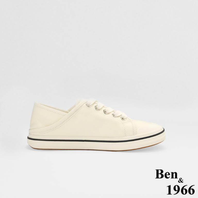 Ben&1966高級頭層牛皮流行柔軟舒適休閒鞋-米白(256512)