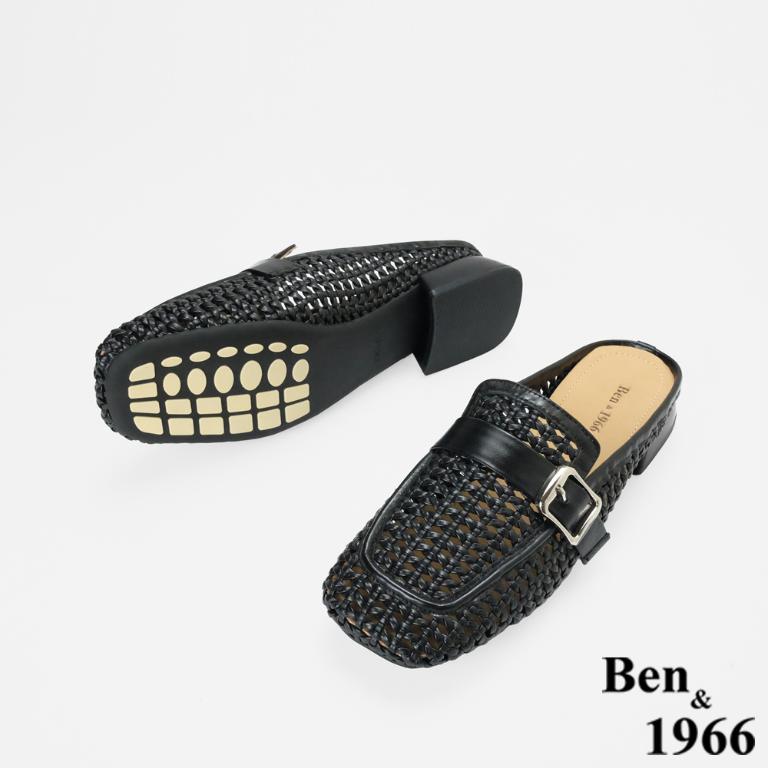 Ben&1966流行經典編織低跟穆勒鞋-黑(256531)