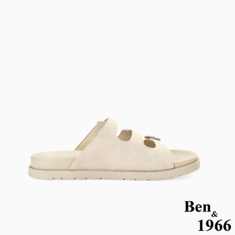 Ben&1966高級頭層牛皮經典鑽釦平底拖鞋-杏(256593)