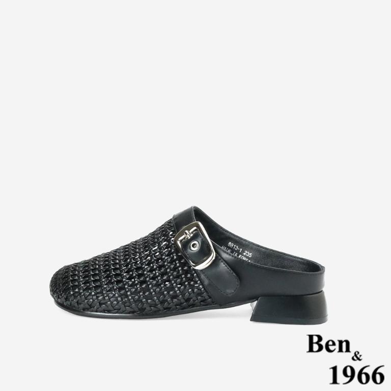 Ben&1966時尚流行編織圓頭穆勒鞋-黑(256611)