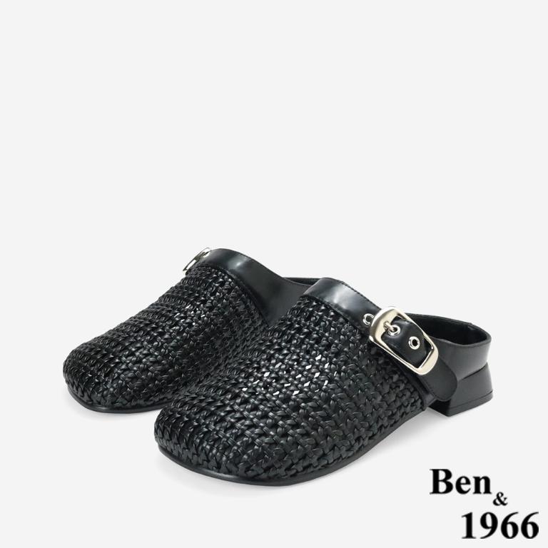 Ben&1966時尚流行編織圓頭穆勒鞋-黑(256611)