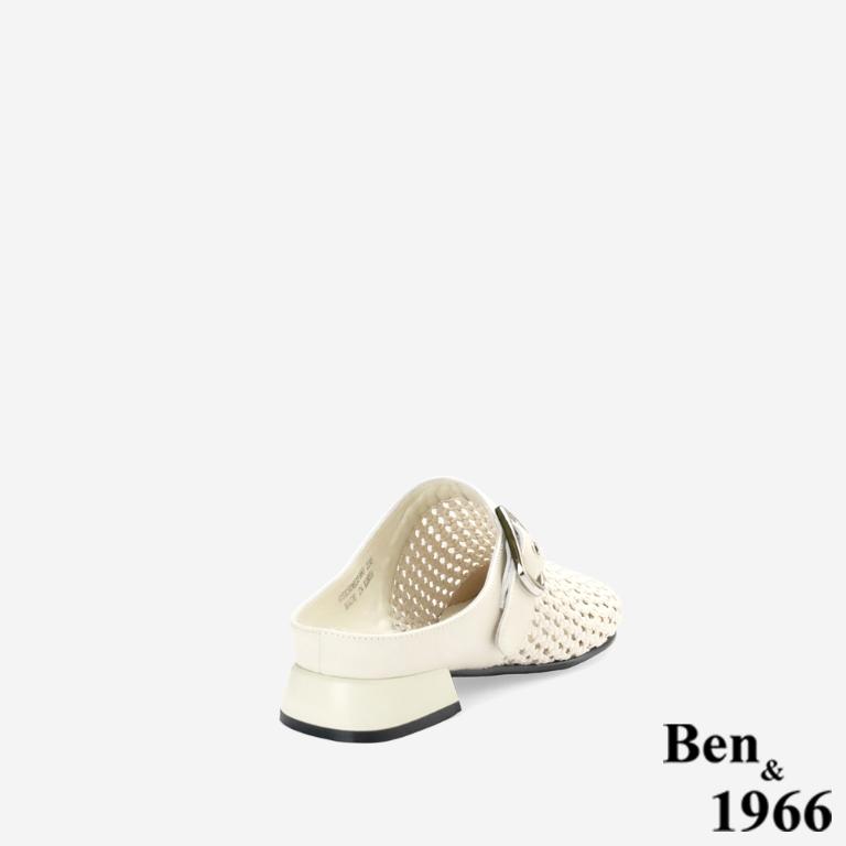 Ben&1966時尚流行編織圓頭穆勒鞋-米白(256612)