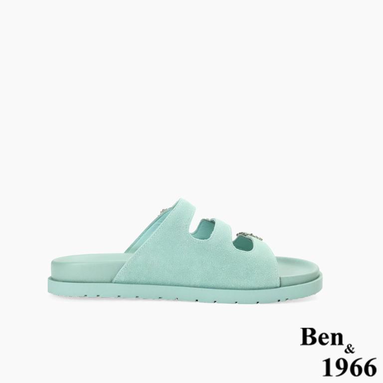 Ben&1966高級頭層牛皮經典鑽釦平底拖鞋-冰綠(256592)