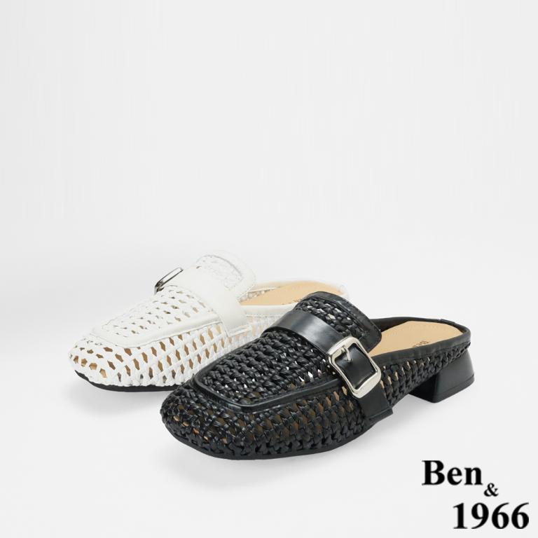 Ben&1966流行經典編織低跟穆勒鞋-黑(256531)