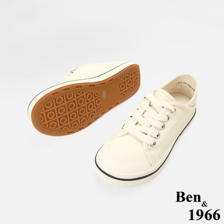 Ben&1966高級頭層牛皮流行柔軟舒適休閒鞋-米白(256512)