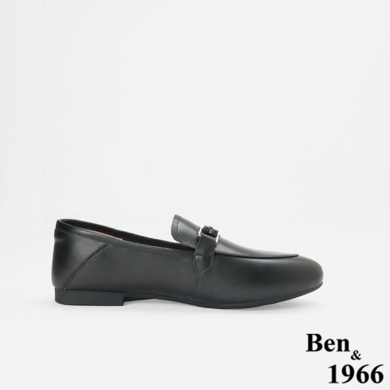 Ben&1966高級頭層牛皮舒適經典平底樂福鞋-黑(256521)