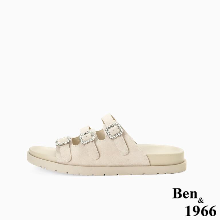 Ben&1966高級頭層牛皮經典鑽釦平底拖鞋-杏(256593)