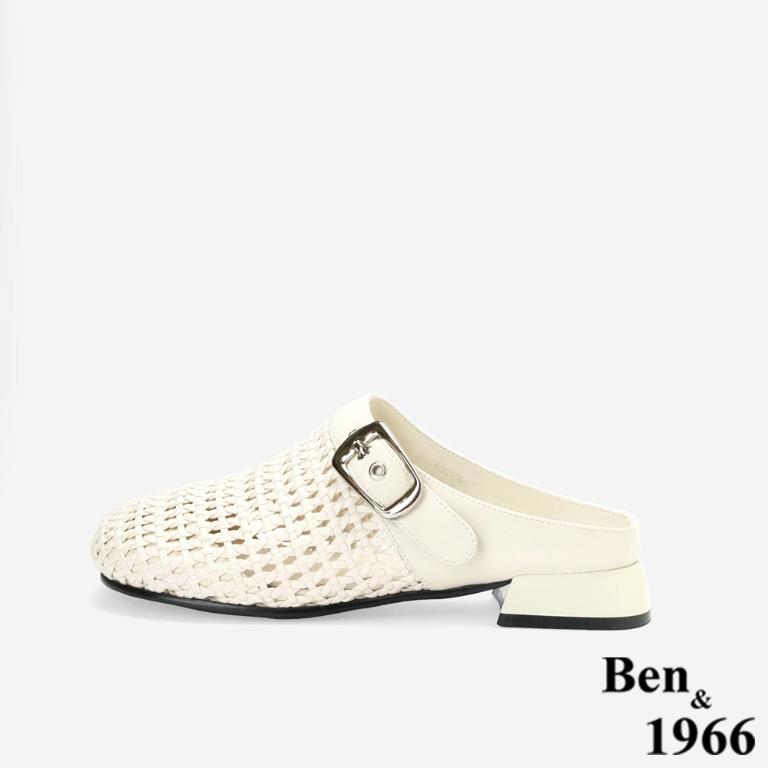 Ben&1966時尚流行編織圓頭穆勒鞋-米白(256612)