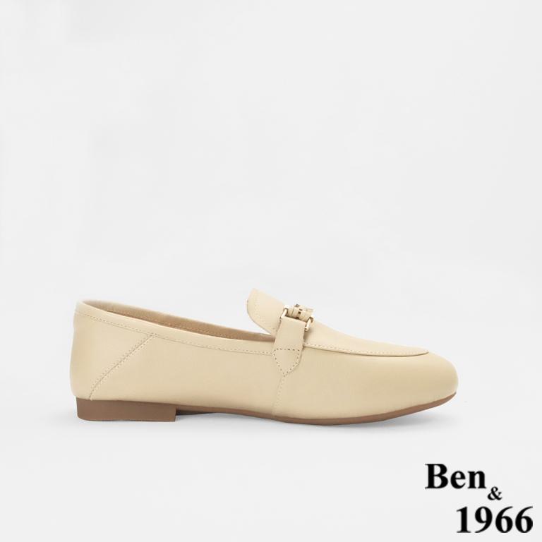 Ben&1966高級頭層牛皮舒適經典平底樂福鞋-杏(256522)