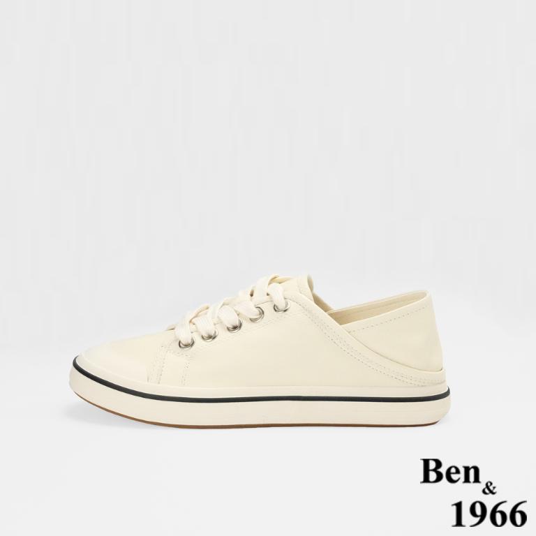 Ben&1966高級頭層牛皮流行柔軟舒適休閒鞋-米白(256512)