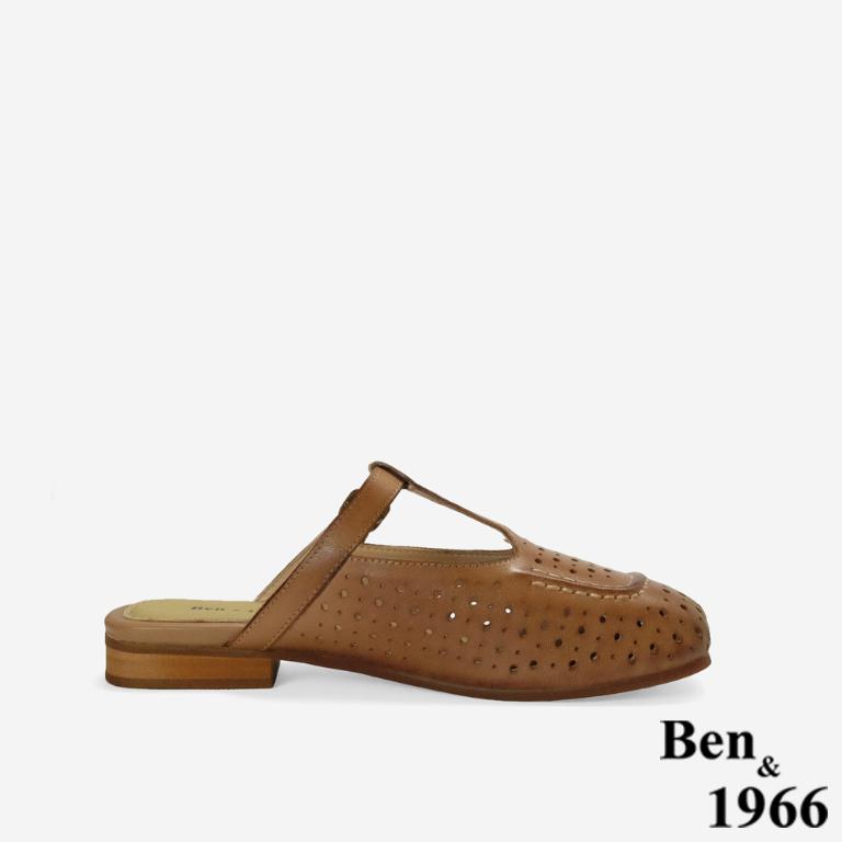 Ben&1966高級頭層打蠟羊皮沖孔復古穆勒鞋-太妃糖棕(256341)