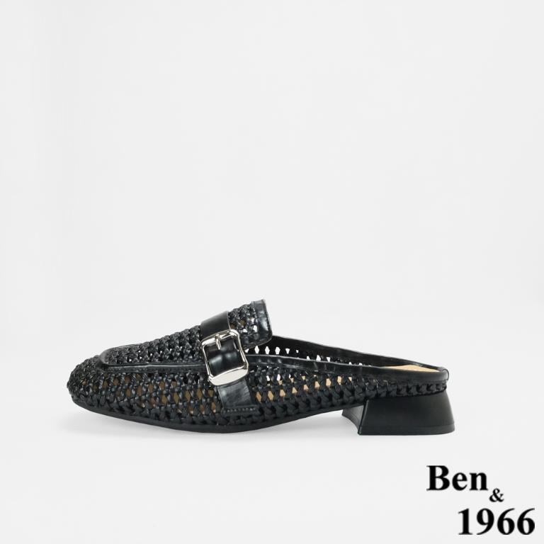 Ben&1966流行經典編織低跟穆勒鞋-黑(256531)