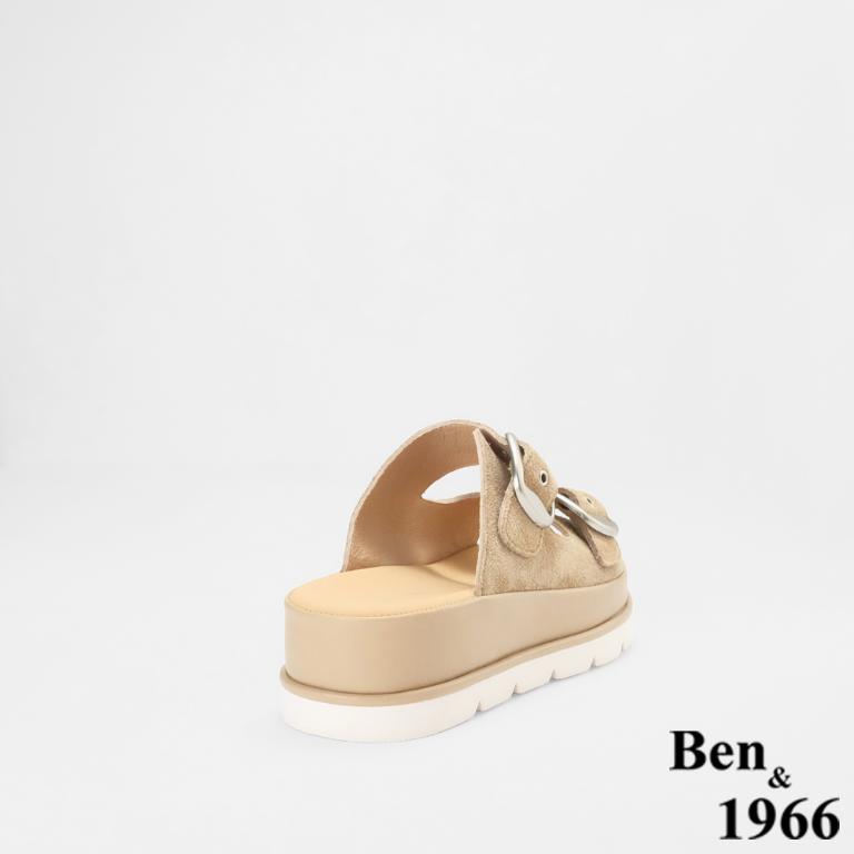 Ben&1966高級頭層牛皮休閒百搭厚底拖鞋-杏(256092)