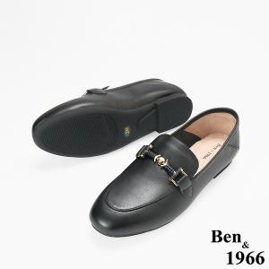 Ben&1966高級頭層牛皮舒適經典平底樂福鞋-黑(256521)