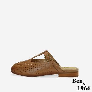 Ben&1966高級頭層打蠟羊皮沖孔復古穆勒鞋-太妃糖棕(256341)