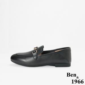 Ben&1966高級頭層牛皮舒適經典平底樂福鞋-黑(256521)