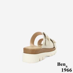 Ben&1966高級頭層牛皮休閒流行厚底拖鞋-米白(256082)
