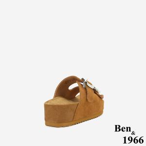 Ben&1966高級頭層牛皮厚底鑽釦休閒拖鞋-土黃(256491)