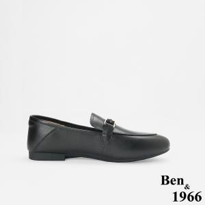 Ben&1966高級頭層牛皮舒適經典平底樂福鞋-黑(256521)