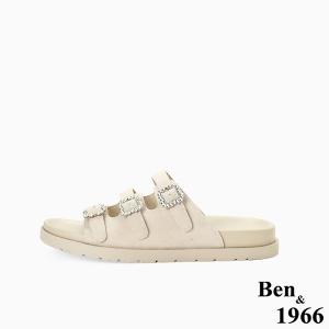 Ben&1966高級頭層牛皮經典鑽釦平底拖鞋-杏(256593)