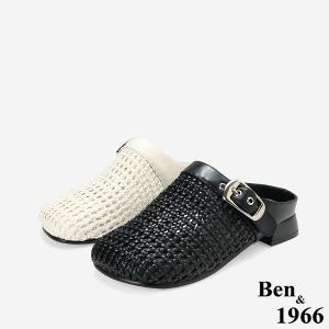 Ben&1966時尚流行編織圓頭穆勒鞋-米白(256612)