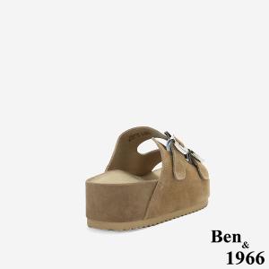 Ben&1966高級頭層牛皮厚底鑽釦休閒拖鞋-卡其(256492)