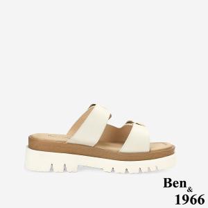 Ben&1966高級頭層牛皮休閒流行厚底拖鞋-米白(256082)
