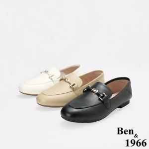 Ben&1966高級頭層牛皮舒適經典平底樂福鞋-黑(256521)