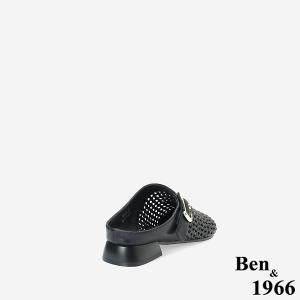 Ben&1966時尚流行編織圓頭穆勒鞋-黑(256611)